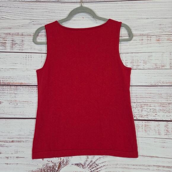 Talbots Cotton Silk Cashmere Holiday Top S Red Sleeveless Knit Jewel Neck NWT - Picture 2 of 9